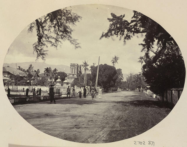 Road scene and the Church of the Assumption, Penang Road scene and the Church of the Assumption, Penang