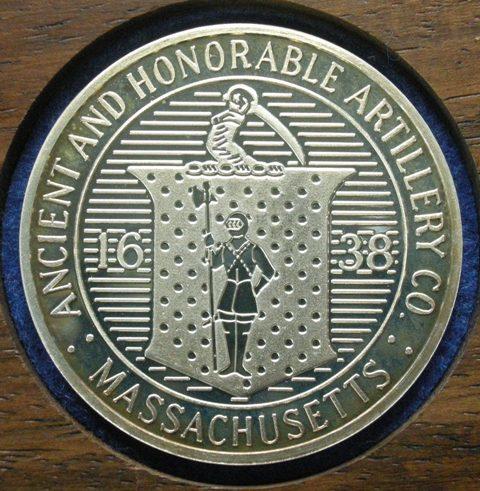 U. S. A. Medal commemorating the 350th Anniversary of the foundation of the Ancient and Honourable Artillery Company of Massachusetts, 1988 U. S. A. Medal commemorating the 350th Anniversary of the foundation of the Ancient and Honourable Artillery Company of Massachusetts, 1988