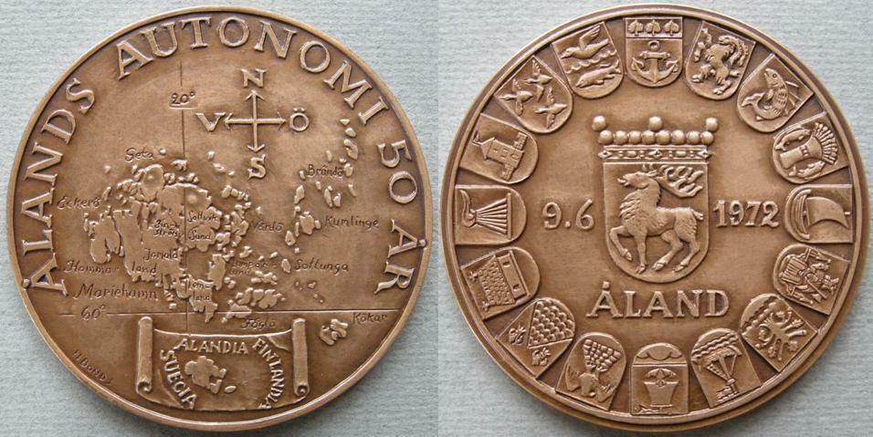 Aland. 	Medal commemorating the Fiftieth Anniversary of Independence