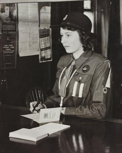 HM Queen Elizabeth II (b. 1926) when Princess Elizabeth, registering at a Labour Exchange