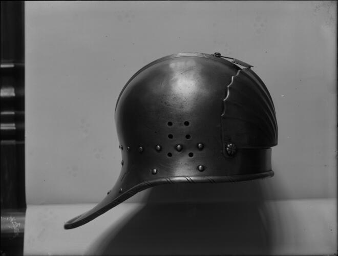 Glass plate negative of a helmet Glass plate negative of a helmet