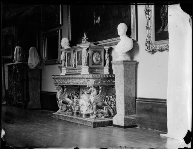 Glass plate negative of the Jewel cabinet on pier table in Grand Corridor, Windsor Castle Glass plate negative of the Jewel cabinet on pier table in Grand Corridor, Windsor Castle