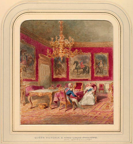 The Queen giving audience to an Ambassador in the Royal Closet, St James's Palace, October 1843 The Queen giving audience to an Ambassador in the Royal Closet, St James's Palace, October 1843