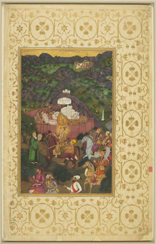 Master: Padshahnamah پادشاهنامه (The Book of Emperors) ‎‎
Item: The allegorical appearance of Khizir during Shah-Jahan’s journey to Ajmer (November 1654)