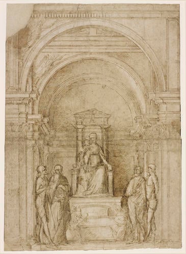 The Virgin and Child enthroned in a chapel