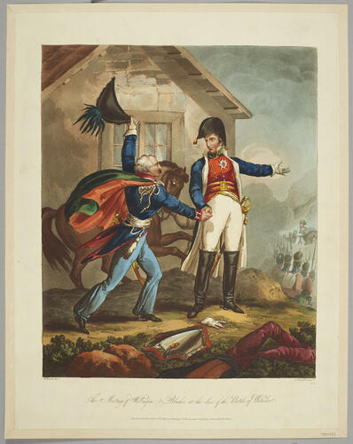 The meeting of Wellington and Blücher at the close of the Battle of Waterloo The meeting of Wellington and Blücher at the close of the Battle of Waterloo