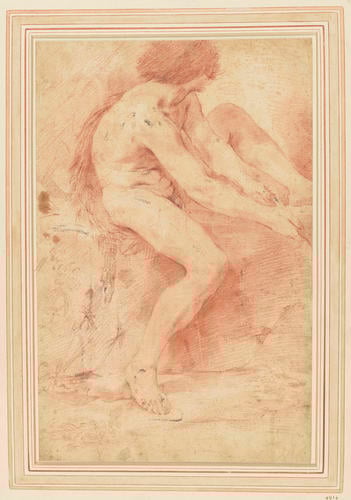 A seated male nude, with his left leg raised A seated male nude, with his left leg raised