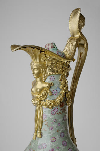 Pair of bottle-shaped vases mounted as ewers