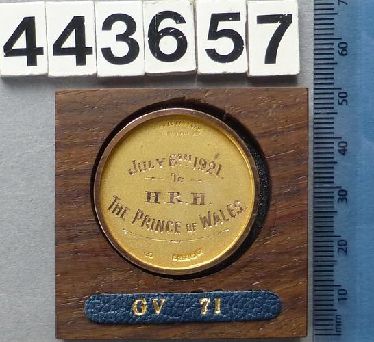 Medal presented to the Prince of Wales by the ex-servicemen of Bolton