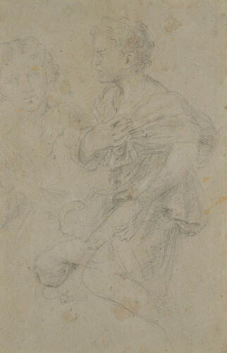 Recto: A kneeling angel turned to the left. Verso: Studies of hands