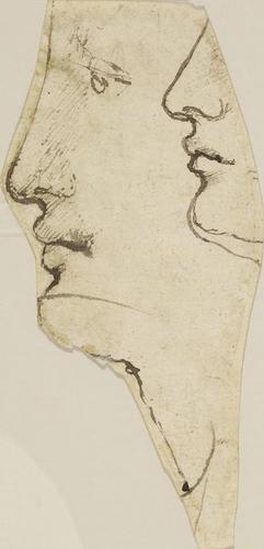 Recto: The head of a man with a diagram in place of the eye. Verso: The head of a man in profile, and the nose, lips and chin of a man in profile