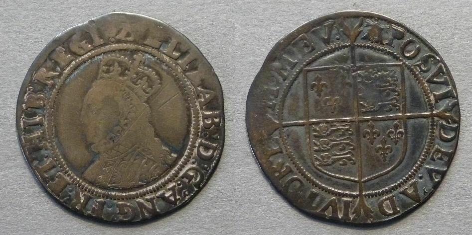 England. Elizabeth I, hammered coinage shilling, mintmark. A