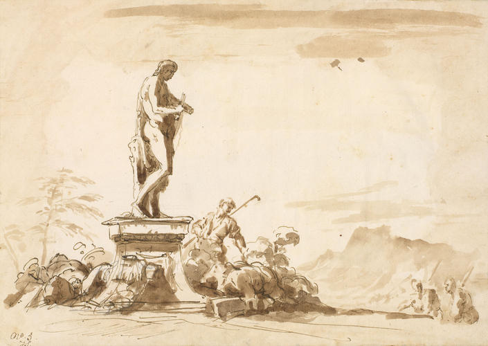 Shepherds below a statue of Apollo Shepherds below a statue of Apollo