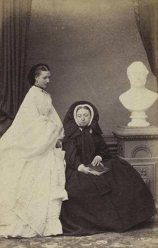 Queen Victoria and Princess Alexandra of Denmark with bust of Prince Albert