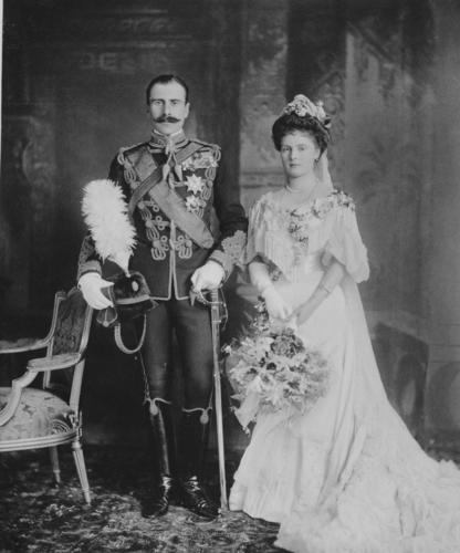 Wedding portrait of Prince Alexander of Teck and Princess Alice of Albany, Windsor Castle, 10 February 1904