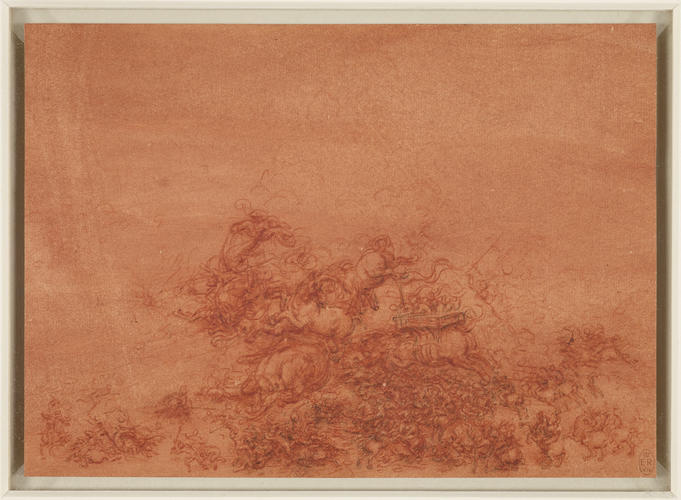 A battle scene with men, horses and elephants