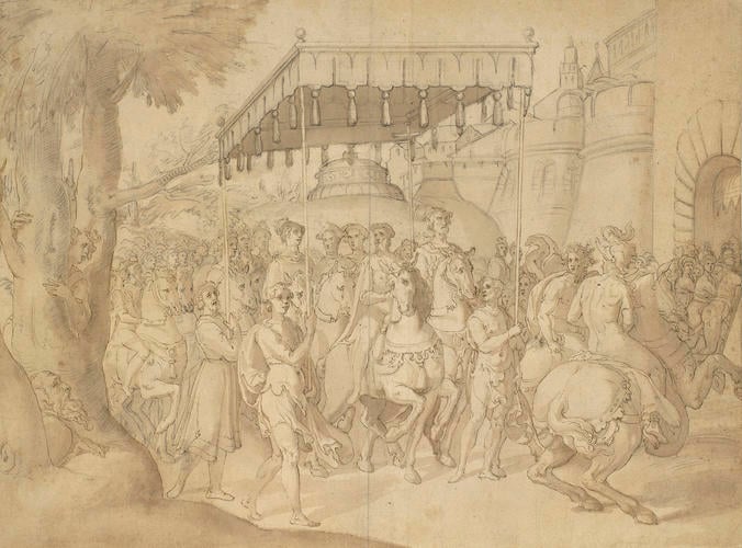 Francis I of France receiving Emperor Charles V and Cardinal Alessandro Farnese at Paris in 1540