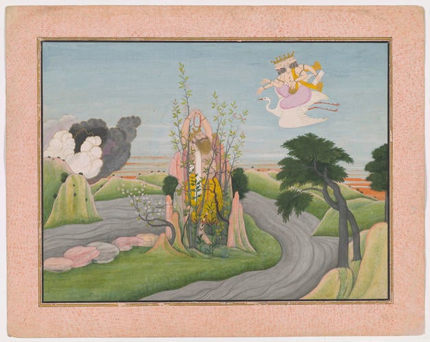 Hiranyakashipu performs penance in order that Brahma might grant him a wish