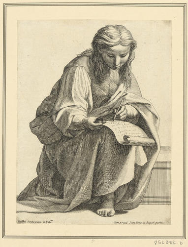 Master: Set of three prints reproducing figures from 'The Disputa'
Item: A young man writing [from 'The Disputa']