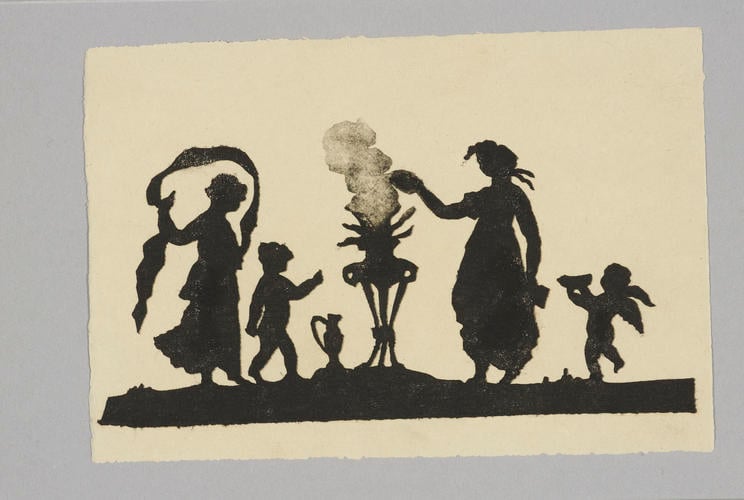 Master: A Book of cuttings made by Princess Elizabeth, daughter of George III, and by Theodore Tharp, and given by the Princess to Lady Banks
Item: Four figures in silhouette