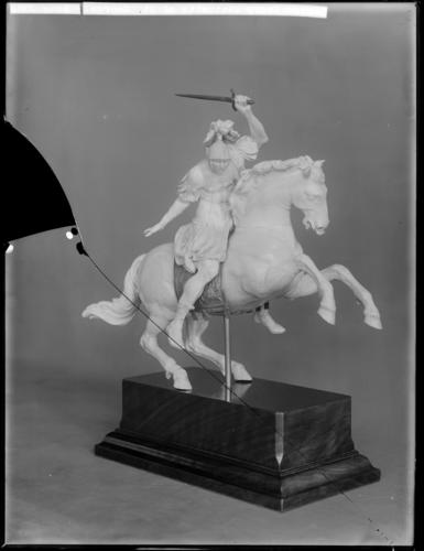 Glass plate negative of statuette of St George Glass plate negative of statuette of St George