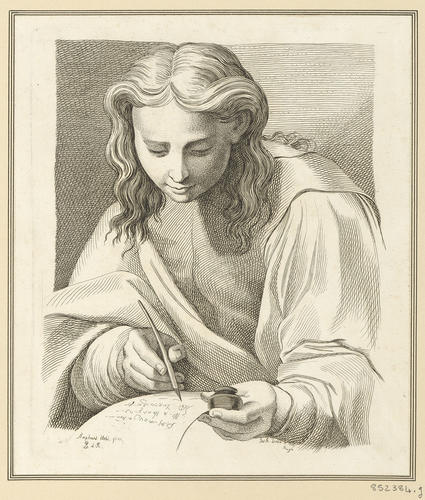 Master: Set of eleven prints reproducing heads from 'The Disputa'
Item: A young man writing [from 'The Disputa']