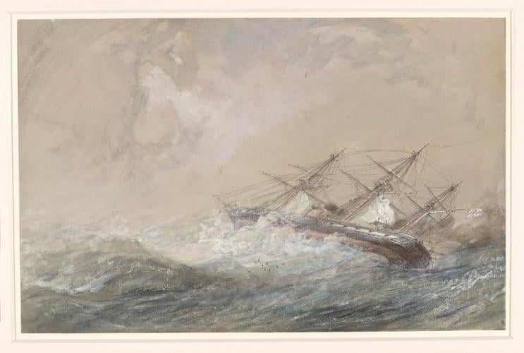 HMS Galatea in a gale standing up for the Straits of Bonifacio, 9 April HMS Galatea in a gale standing up for the Straits of Bonifacio, 9 April