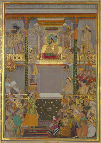 Master: Padshahnamah پادشاهنامه (The Book of Emperors)
Item: Shah-Jahan honouring Prince Awrangzeb at Agra before his wedding (27 April 1637) Master: Padshahnamah پادشاهنامه (The Book of Emperors)
Item: Shah-Jahan honouring Prince Awrangzeb at Agra before his wedding (27 April 1637)