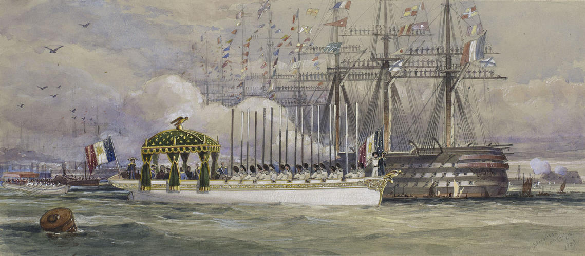 The Queen and Prince Consort on board the French royal barge, Cherbourg, 5 August 1858