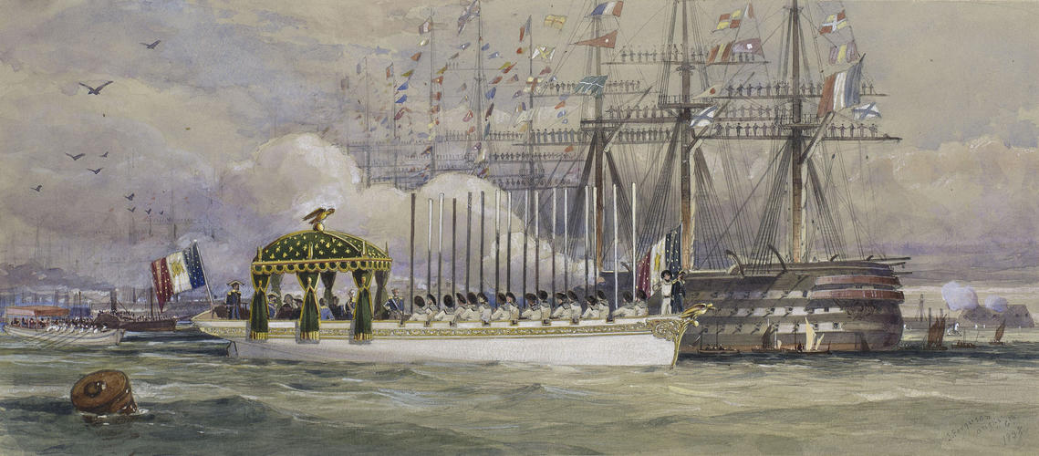 The Queen and Prince Consort on board the French royal barge, Cherbourg, 5 August 1858 The Queen and Prince Consort on board the French royal barge, Cherbourg, 5 August 1858