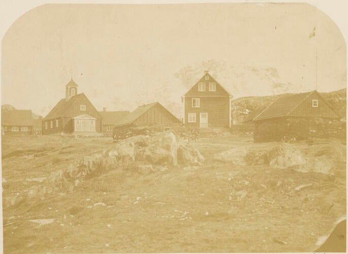 The Church and Governor's House, Holsteinborg, Greenland, 1854 [Album: HMS's Phoenix and Talbot search for Sir John Franklin, 1854]
