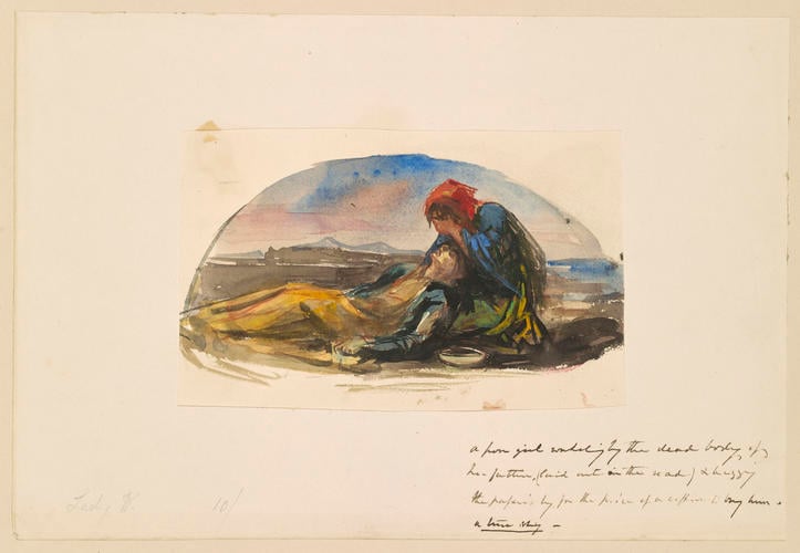 Girl seated beside her dead father Girl seated beside her dead father