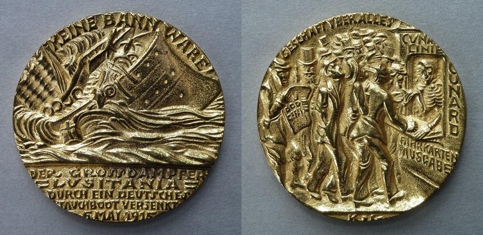 English copy of the German satirical medal commemorating the sinking of the S. S. Lusitania English copy of the German satirical medal commemorating the sinking of the S. S. Lusitania