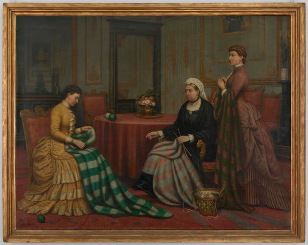 Frame for RCIN 406260, Melville, Queen Victoria, Princess Helena and Princess Beatrice Knitting Quilts for the Royal Victoria Hospital, Netley Frame for RCIN 406260, Melville, Queen Victoria, Princess Helena and Princess Beatrice Knitting Quilts for the Royal Victoria Hospital, Netley