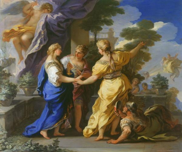 Psyche's Sisters Giving her a Lamp and a Dagger Psyche's Sisters Giving her a Lamp and a Dagger