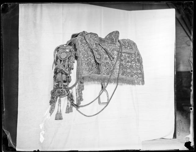 Glass plate negative of a set of horse trappings Glass plate negative of a set of horse trappings