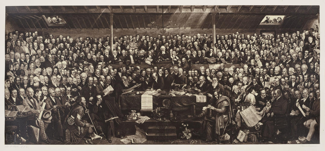 The First General Assembly of the Free Church of Scotland: Signing the Act of Separation and Deed of Demission, at Tanfield, Edinburgh, 23rd May 1843
