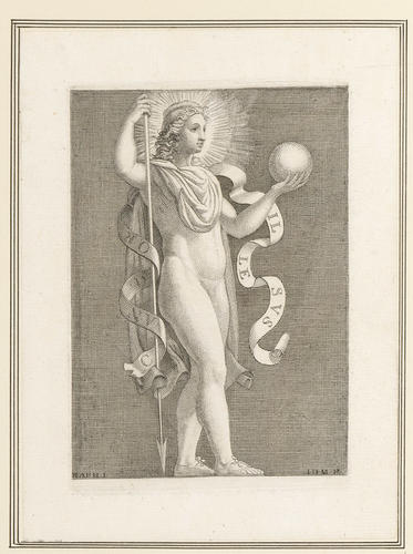 Master: Caryatids and telamons from the Sala di Costantino
Item: Male figure turned to right, holding a sphere and a long arrow poiting downwards [from the Sala di Costantino]