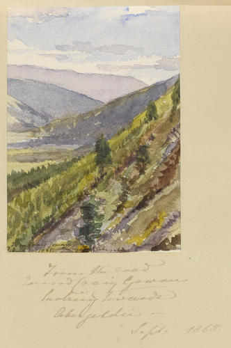 Master: SKETCHES FROM NATURE V. R. 1865 TO 1867
Item: From the road [?Round] Craig Gowan looking towards Abergeldie