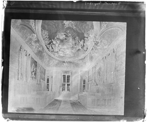 Glass plate negative of Pyne's aquatint of the Guard Chamber Glass plate negative of Pyne's aquatint of the Guard Chamber
