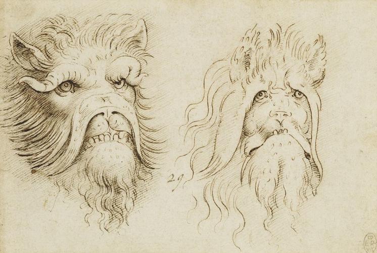 Two heads of grotesque animals
