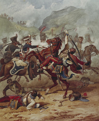 14th Light Dragoons Engaged with French Hussars. About 1813