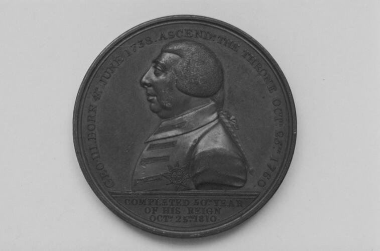 Medal commemorating the Golden Jubilee of the reign of King George III, 1810 Medal commemorating the Golden Jubilee of the reign of King George III, 1810
