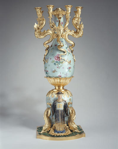 Master: Pair of bottle vases mounted as eight-light candelabra