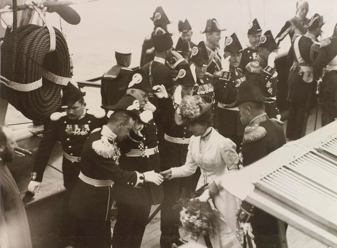 Queen Alexandra on the deck of the Russian Imperial Yacht Standart during the Cowes Regatta, 1909 Queen Alexandra on the deck of the Russian Imperial Yacht Standart during the Cowes Regatta, 1909