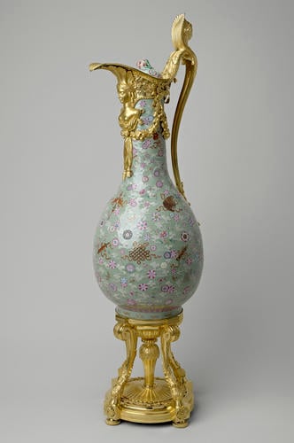 Pair of bottle-shaped vases mounted as ewers