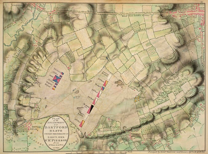 Master: Maps of encampments in England and Great Britain, 1778-82
Item: Map of encampment on Dartmouth Heath, 1780 (Dartford, Kent, UK) 51°25'54