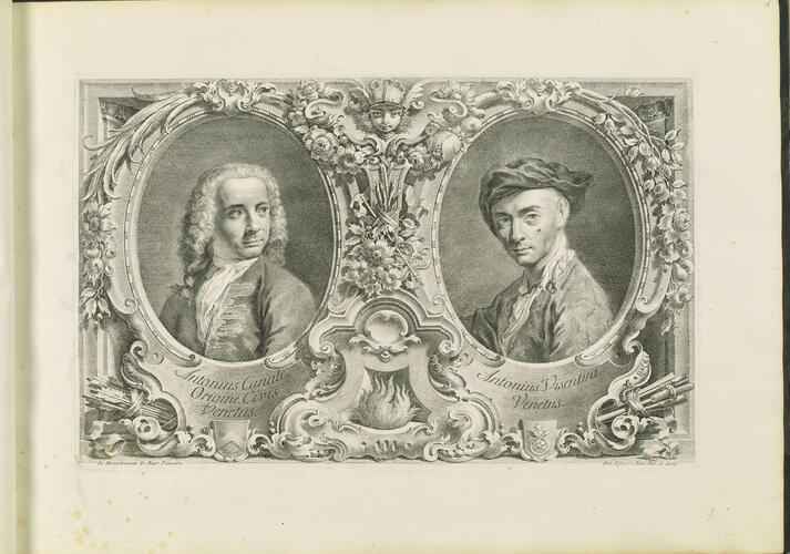 Master: Venetian views after Canaletto
Item: A frontispiece with portraits of Canaletto and Visentini