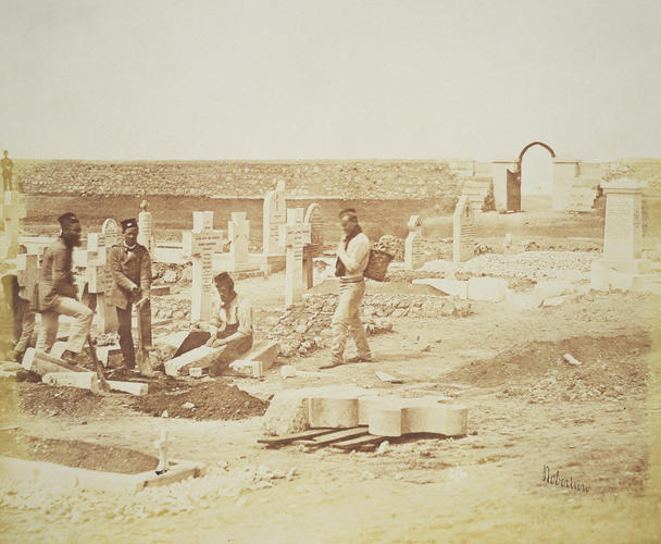 Men working in British cemetery. [Title in contents list]. [Crimean War photographs by Robertson]