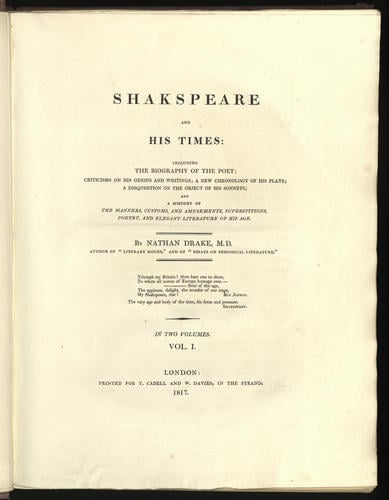 Shakespeare and his times : including the biography of the poet . . . ; v. 1 / by Nathan Drake